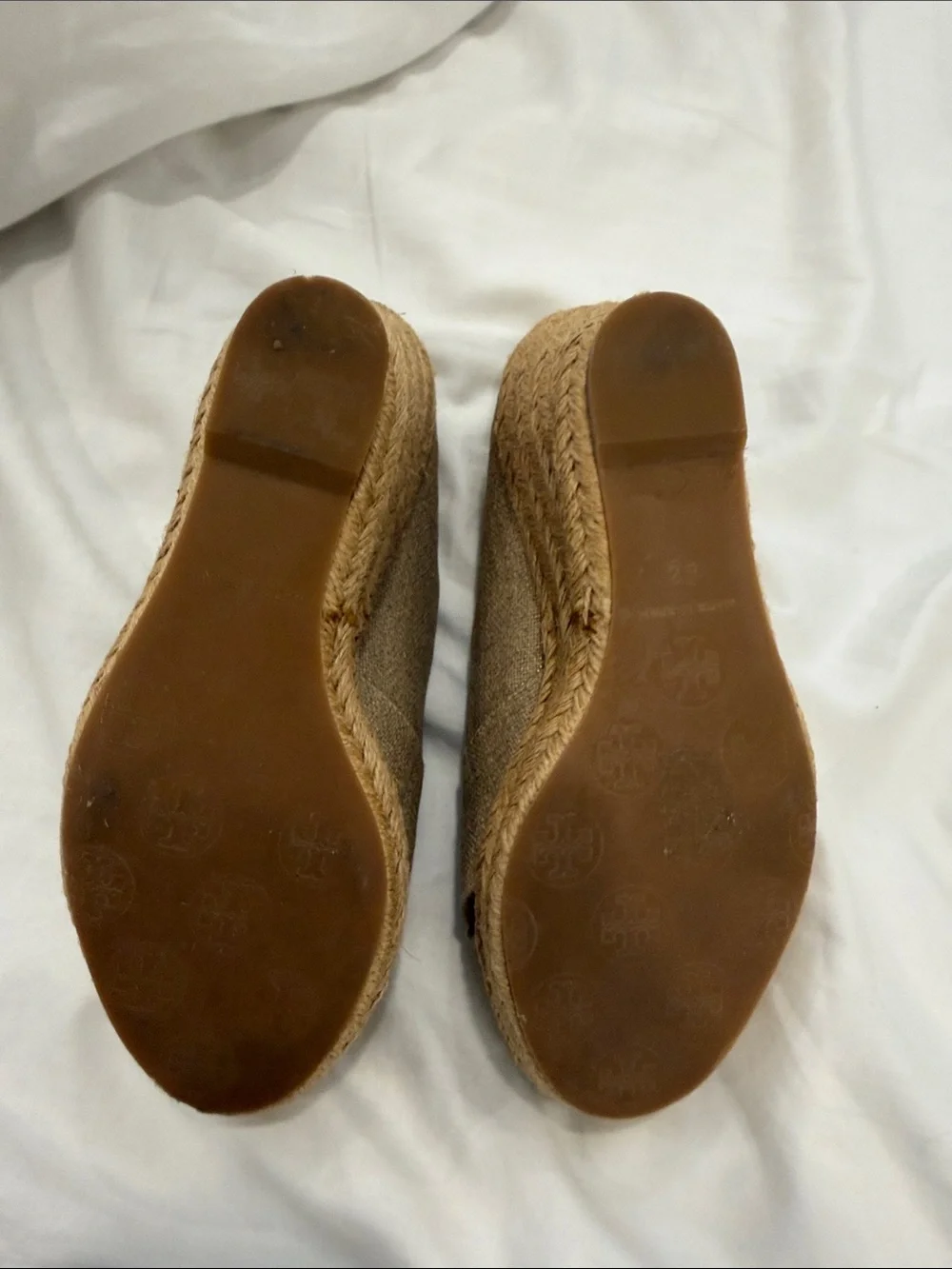 Tory Burch Beige Linen Espadrille Platform Sandals